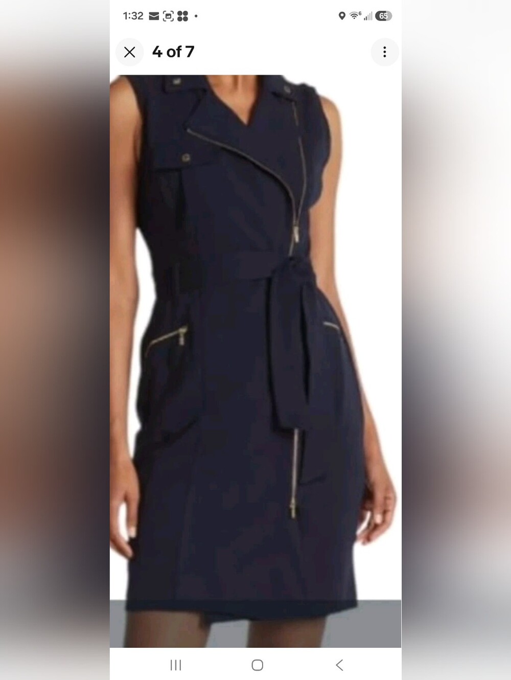 Calvin Klein Black Sleeveless Zip-Front Sheath Dress with Gold Accents Blue
